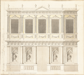 A pavilion elevation for the Sultana Hadigé palace at Defterdar Bournou (graphite, ink & wash on paper)