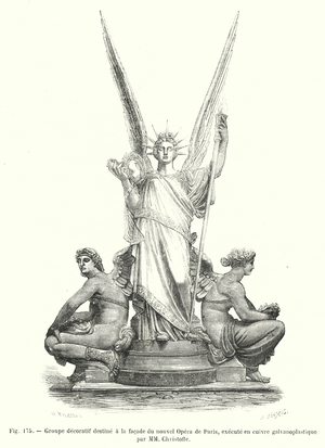 Groupe decoratif destine a la facade du nouvel Opera de Paris, execute en cuivre galvanoplastique par MM Christofle (engraving)