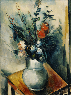 Vase of Flowers on a Table; Vase de Fleurs sur une Table, (oil on canvas)