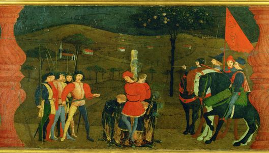 The Desecration of the HoSt. The perpetrators are burnt at the stake (distemper on wood)