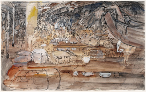 The Mess Deck: a draft of Royal Engineers, 1941-42 (ink & wash)