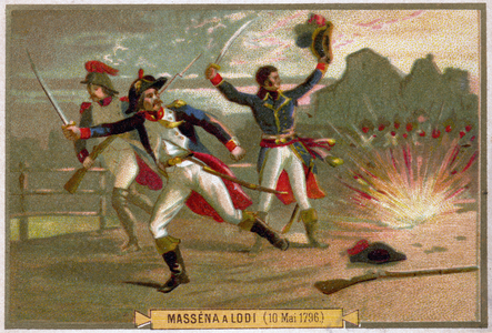 History. France. French Revolution. Andre Massena at the Battle of Lodi, May, 10, 1796. Imagery, France, c.1900.
