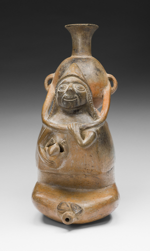 Ritual Vessel Representing a Woman Carrying a Vessel (Aryballos) and Nursing a Child, A.D. 1200-1450 (ceramic & pigment)