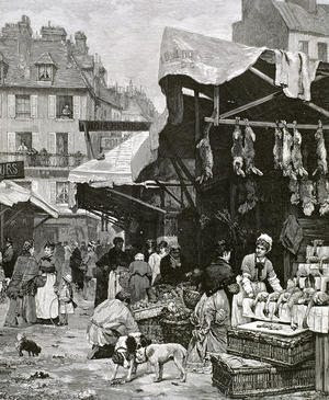 France. Paris. Market. Engraving,1869.