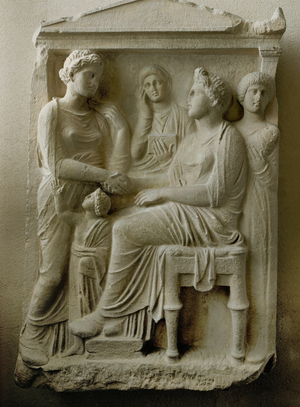 Family group. Relief on a funeral stele ...
