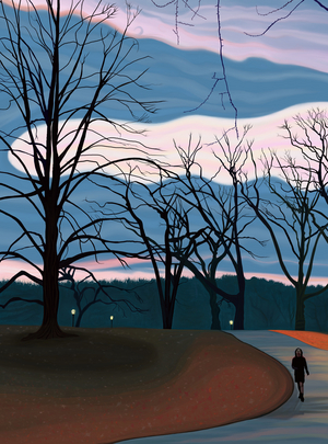 Man Exercising In Prospect Park At Sunrise Twilight.(digital art)