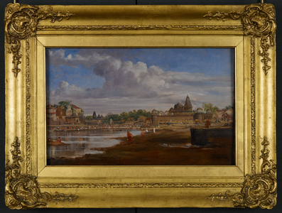 View near Nasik, Bombay, 1864
Temples with pilgrims on the banks of the Godavari River near Nasik; on the right is the Kapaleswar temple.