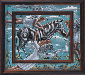 Saving the Zebra,2019,(tinted gesso canvas on wood)
