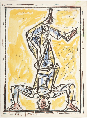 Greek Dancer, 1952 (hand coloured linocut)