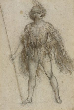 A standing masquerader, c.1517-18 (black chalk, pen & ink and wash on paper)
