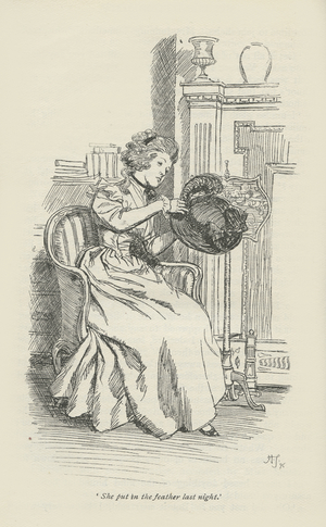 She put in the feather last night, 1896 (engraving)