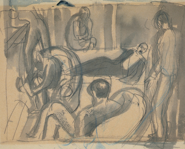 Maynard Keynes, Lytton Strachey and Others, c.1916 (pencil & watercolour on paper)