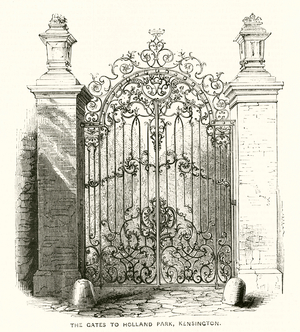 The gates to Holland Park, Kensington (engraving)