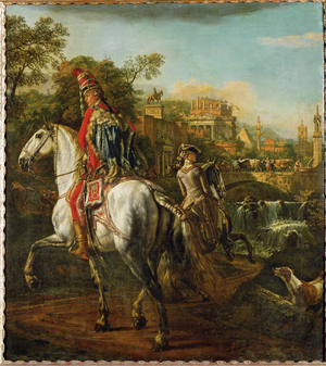 Equestrian portrait of a hussar-officer (painting on canvas)