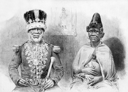 King Denis Rapontchombo of Gabon and his Wife, 1865 (engraving)
