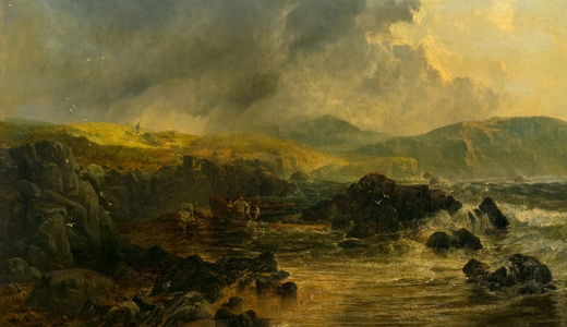 Picking up Wreckage on a Rocky Shore, 1864 (oil on canvas)