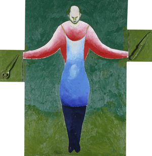 The Mestoero of Mystery; Il Mestoero del Mistero, 1980 (oil, plastic spoon and knife on canvas)