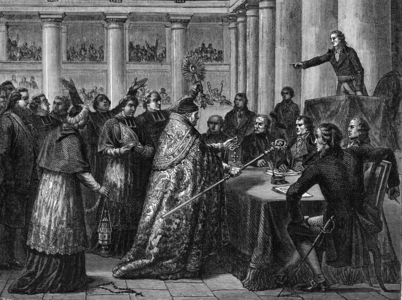 Concordat of 1801 - Signature of the Concordat between France (in the presence of Napoleon Bonaparte) and the Saint Siege (Saint Siege) (engraving)
