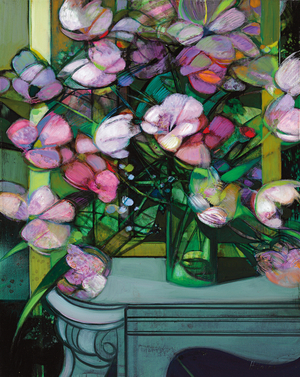 Flower Games on the Mantel (oil on canvas)