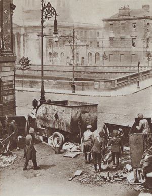 Scene outside the Four Courts building, Battle of Dublin, Irish Civil War, July 1922 (b/w photo)