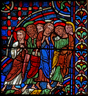 disciples at arrest in Gethsemene (w0) (stained glass)