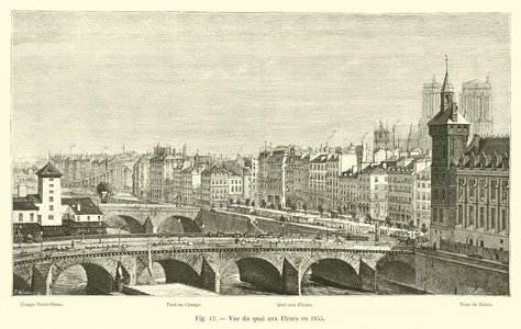 Vue du quai aux Fleurs en 1855 (engraving)