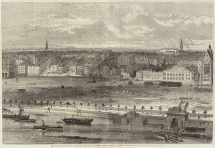 The Thames Embankment from the Temple to Somerset House, including a Proposed Site for the New Law Courts (engraving)