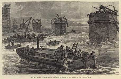 The Tay Bridge Disaster, Diving Operations in Search of the Wreck of the Railway Train (engraving)