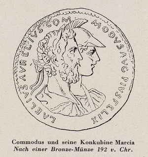 Roman Emperor Commodus and his concubine Marcia (litho)