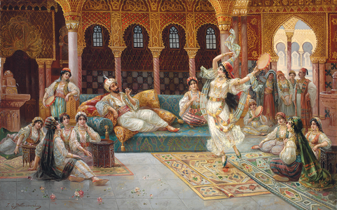 A harem dance (oil on canvas laid down on board)