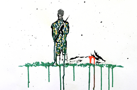 A boy hunting, 2026 (ink on paper)