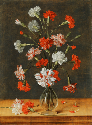 Carnations in a glass Vase on a stone Table, 1639 (oil on panel)