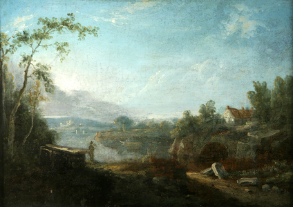 River Scene in Italy (oil on canvas)