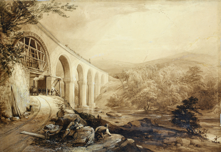Quakers Yard Viaduct, c1840 (pen and wash on paper)