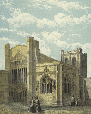 Chester Cathedral, South West View (coloured engraving)