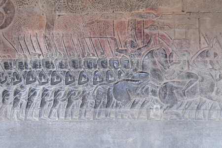 Bas reliefs on the southern gallery of Angkor wat, Cambodia