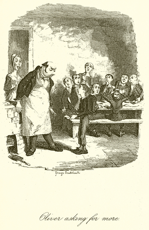 Oliver asking for more (engraving)