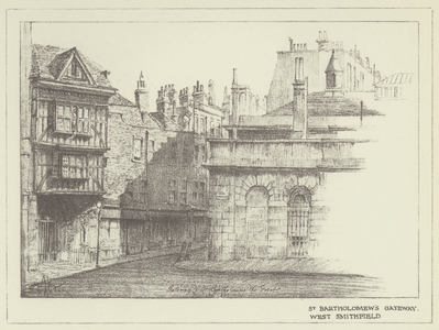 St Bartholomew's Gateway, West Smithfield (litho)