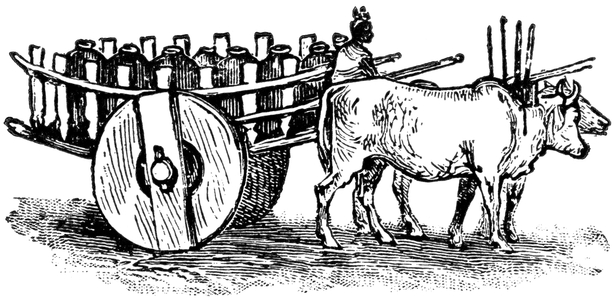 Water Cart on the Irrawaddy, Burma, 'Classical Portfolio of Primitive Carriers', by Marshall M. Kirman, World Railway Publ. Co., Illustration, 1895