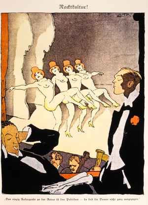 Row of Nude Showgirls, "Nude Culture" (Nachtkultur), Illustration by Eduard Thony in German Weekly Magazine, Simplicissimus, 1926