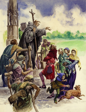 The Friars Come to Britain (gouache on paper)
