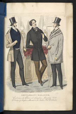 Plate 1, from 'The Gentleman's Magazine of Fashion, Fancy Costumes, and the Regimentals of the Army, January 1850 (colour litho)
