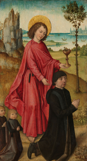 A Donor and his two Sons with Saint John the Evangelist, c.1480 (oil on panel)