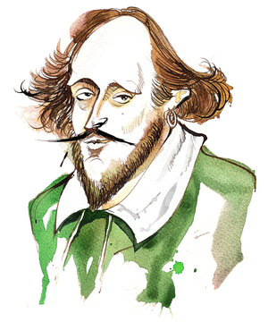 English playwright and poet William Shakespeare(1564-1616); caricature