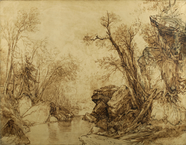 Landscape in sepia: Trees with Brook, 1854 (sepia oil on canvas)