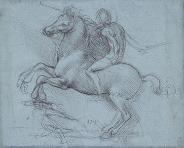 A study for an equestrian monument, c.1485-90 (metalpoint on blue paper)