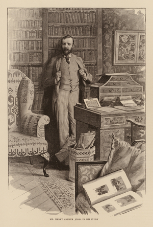 Henry Arthur Jones, English dramatist in his study (engraving)