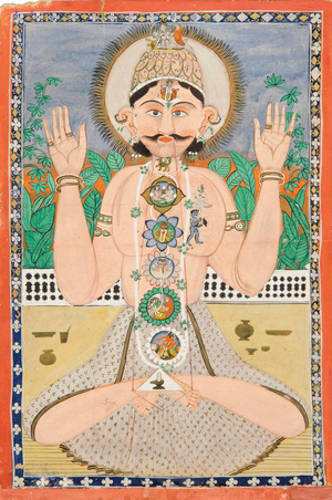 The Subtle Body and the Chakras, Punjab Hills, c.1850 (opaque pigments on paper)