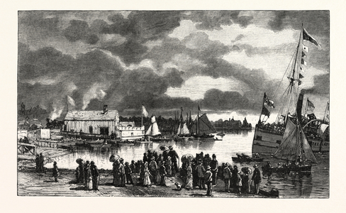 Steamboat Landing, Orillia, Canada, Nineteenth Century Engraving