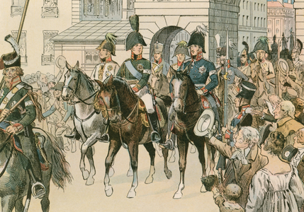 Entry of the allied monarchs in Paris in 1815 (colour litho)